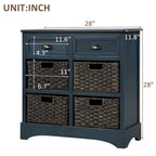 Armoire de rangement avec 2 tiroirs et 4 paniers classiques en rotin