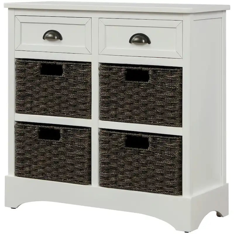 Storage Cabinet with 2 Drawers and 4 Classic Rattan Basket