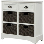 Armoire de rangement avec 2 tiroirs et 4 paniers classiques en rotin