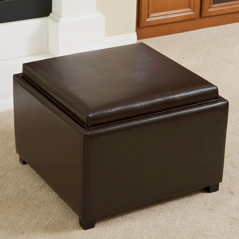 Bonded Leather Tray Top Ottoman