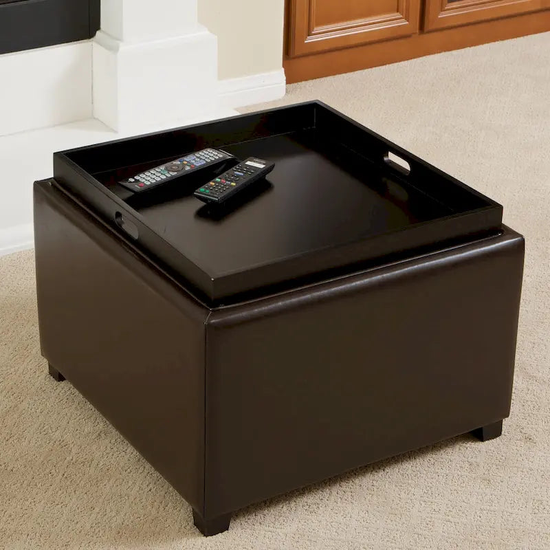 Bonded Leather Tray Top Ottoman