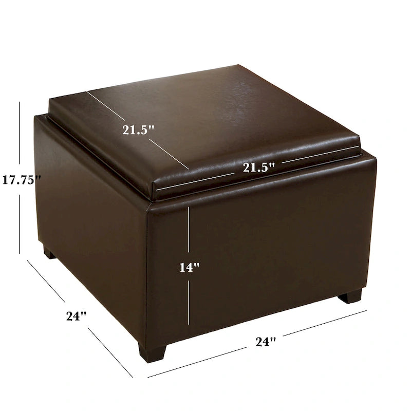 Bonded Leather Tray Top Ottoman