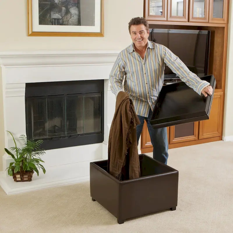 Bonded Leather Tray Top Ottoman