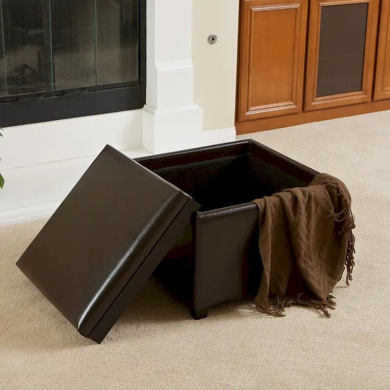 Bonded Leather Tray Top Ottoman