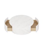 Table basse ronde moderne avec plateau en faux marbre et 2 tiroirs
