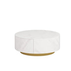 Table basse ronde moderne avec plateau en faux marbre et 2 tiroirs
