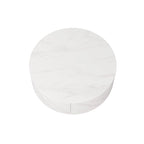 Table basse ronde moderne avec plateau en faux marbre et 2 tiroirs