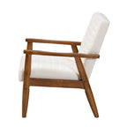 Fauteuil moderne mi-siècle en tissu bouclé crème et bois fini noyer brun