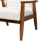 Fauteuil moderne mi-siècle en tissu bouclé crème et bois fini noyer brun