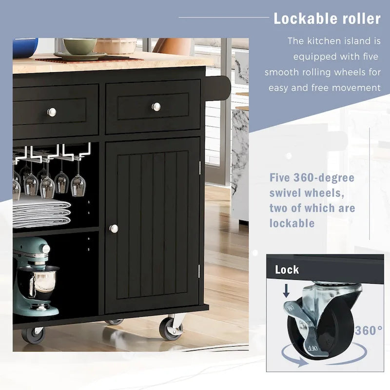 Kitchen Storage Island with Drop Leaf and Power Outlet