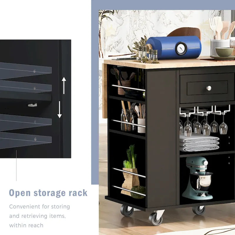 Kitchen Storage Island with Drop Leaf and Power Outlet