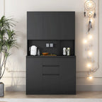Armoire de rangement de cuisine autoportante 74 avec 6 portes, 3 étagères et 2 tiroirs, rangement pour buanderie