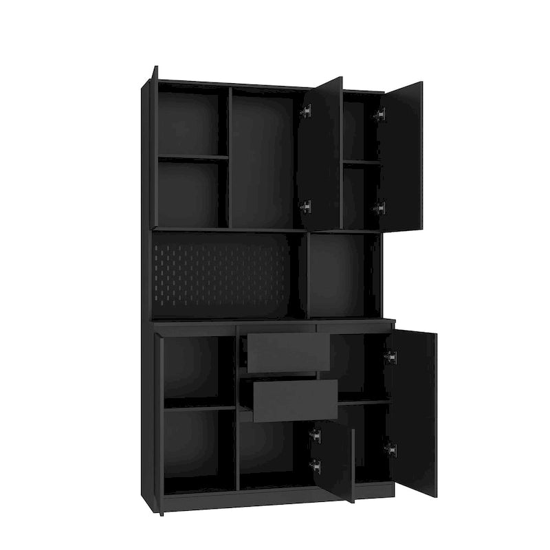 74 Freestanding Kitchen Pantry Cabinet Cupboard with 6 Doors,3 Shelves and 2 Drawer, Laundry Room Storage
