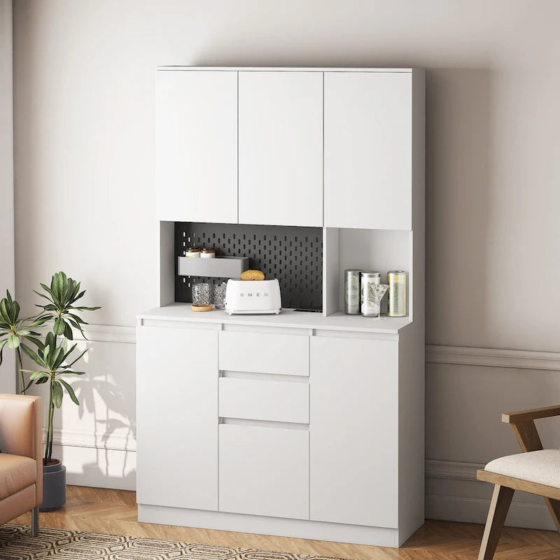 74 Freestanding Kitchen Pantry Cabinet Cupboard with 6 Doors,3 Shelves and 2 Drawer, Laundry Room Storage