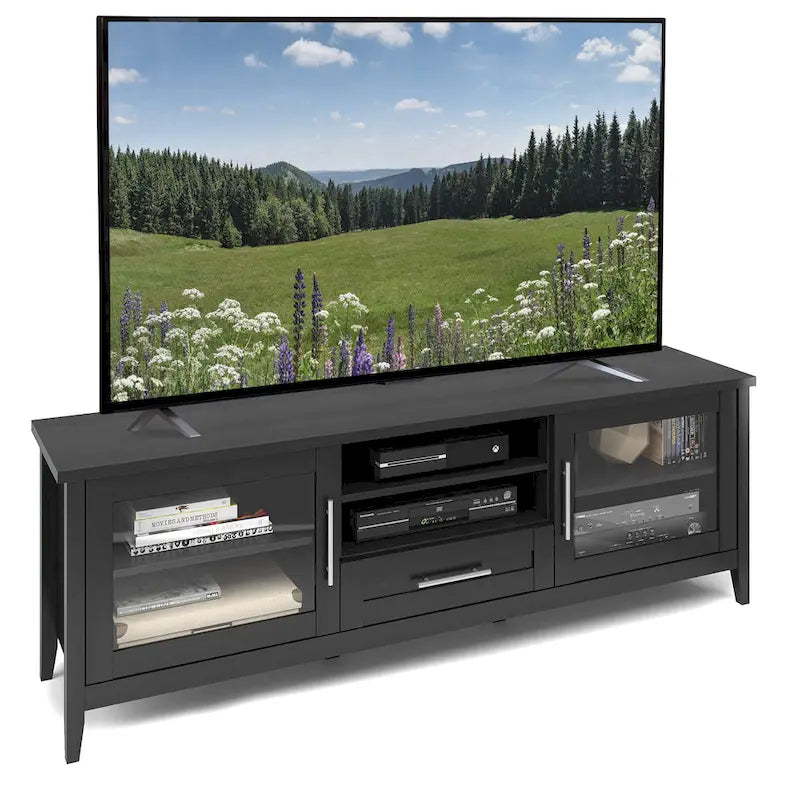 TV Stand with Glass Doors, for TVs up to 85