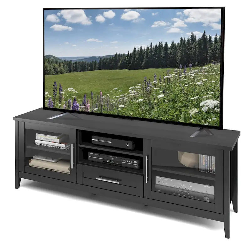 TV Stand with Glass Doors, for TVs up to 85