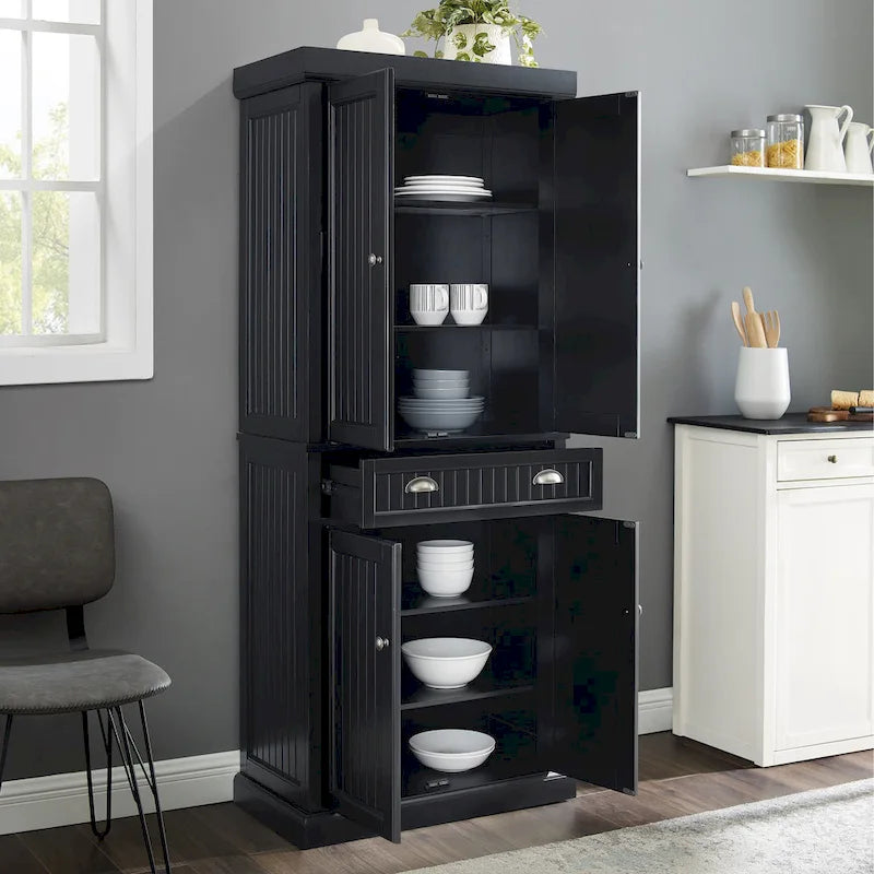 Kitchen Pantry in Distressed Black Finish