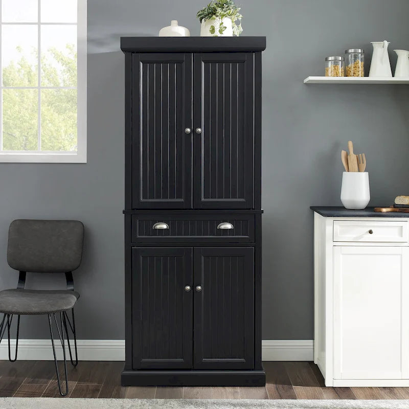 Kitchen Pantry in Distressed Black Finish