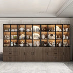 Meuble éclairé en aluminium et verre, personnalisable pour buffet ou bibliothèque