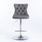Swivel Velvet Barstools Adjusatble Seat Height from 25-33 Inch,Upholstered Chrome base Bar Stools with Backs,Set of 2