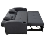 Canapé convertible avec dossier inclinable, porte-gobelets et coussins