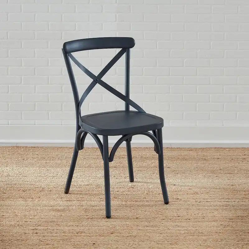 Distressed Metal X Back Side Chair - Antique White (Set of 2)