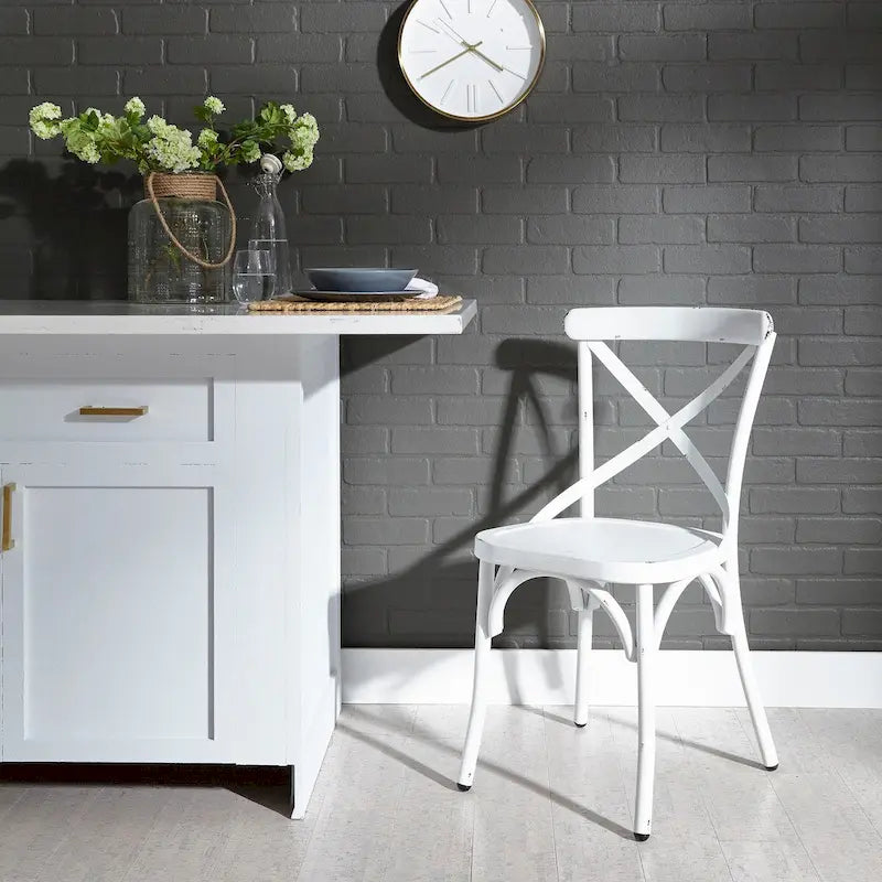 Distressed Metal X Back Side Chair - Antique White (Set of 2)