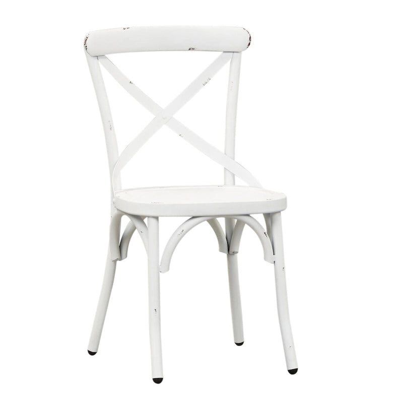 Distressed Metal X Back Side Chair - Antique White (Set of 2)