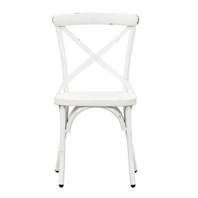Distressed Metal X Back Side Chair - Antique White (Set of 2)