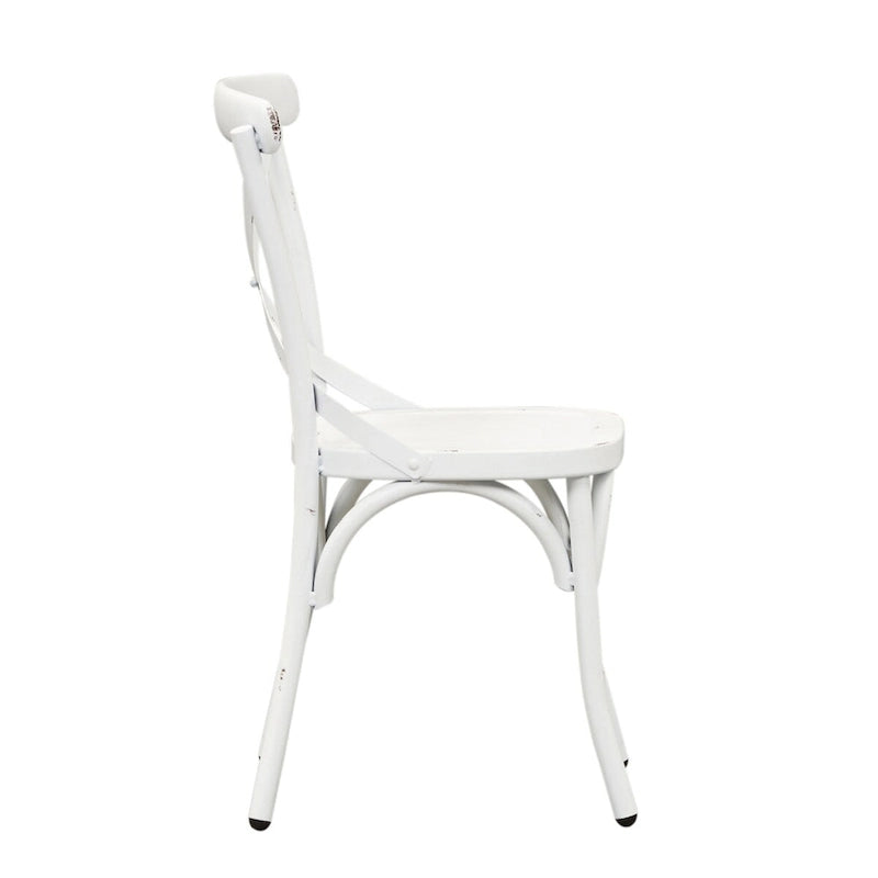 Distressed Metal X Back Side Chair - Antique White (Set of 2)