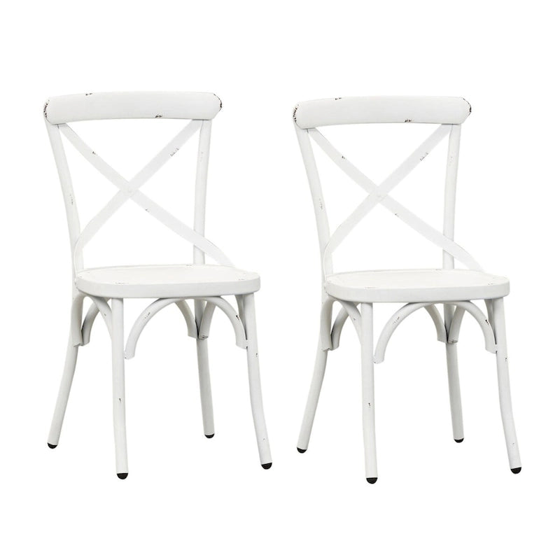 Distressed Metal X Back Side Chair - Antique White (Set of 2)
