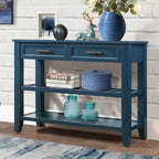 Console Sofa Table with 2 Storage Drawers and 2 Tiers Shelves, Mid-Century Style 42 Solid Wood Buffet Sideboard