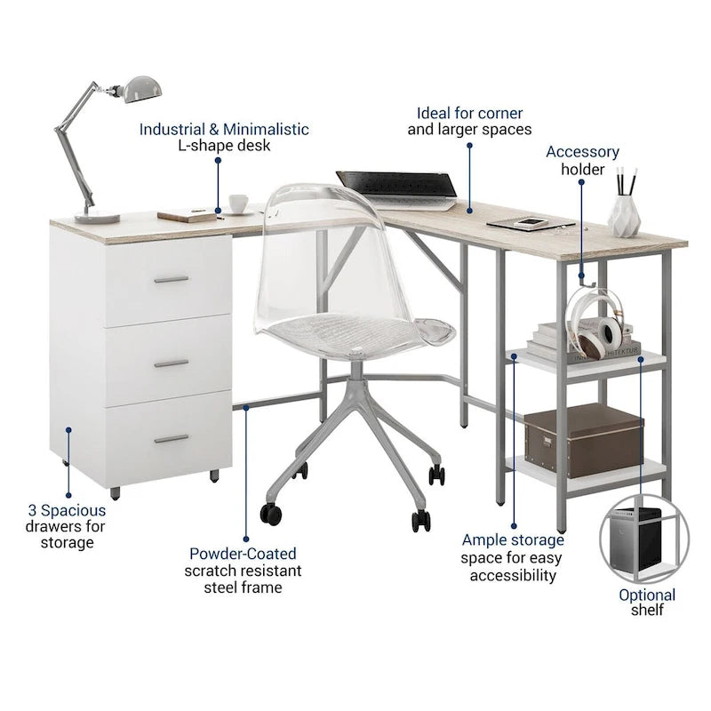 Modern Designs L-Shape Home Office Desk With Storage