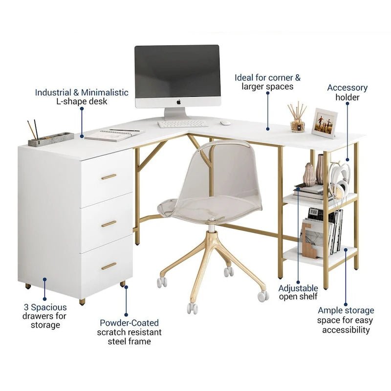 Modern Designs L-Shape Home Office Desk With Storage