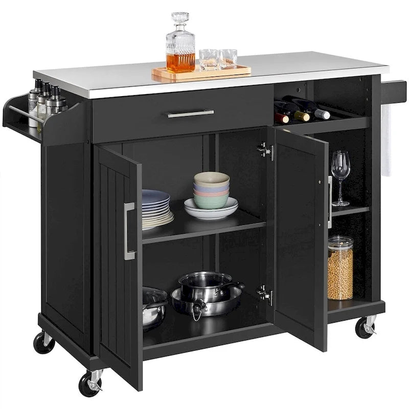 Rolling Kitchen Island Cart with Stainless Steel Top