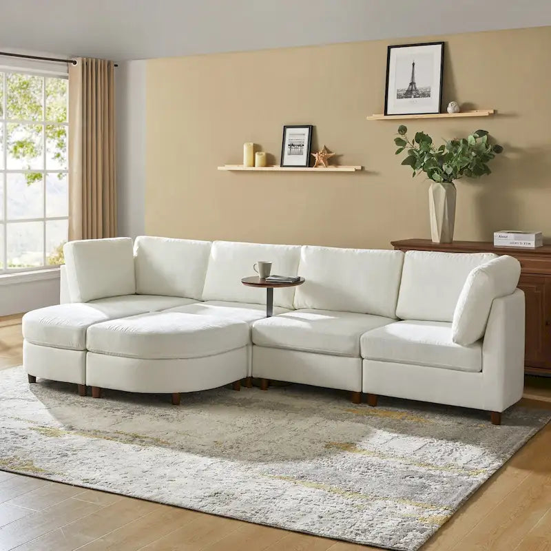 Mattia Modern Under-seat Storage Sectional Sofa with Round Table and Solid Wood Legs