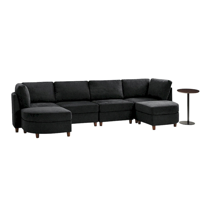 Mattia Modern Under-seat Storage Sectional Sofa with Round Table and Solid Wood Legs