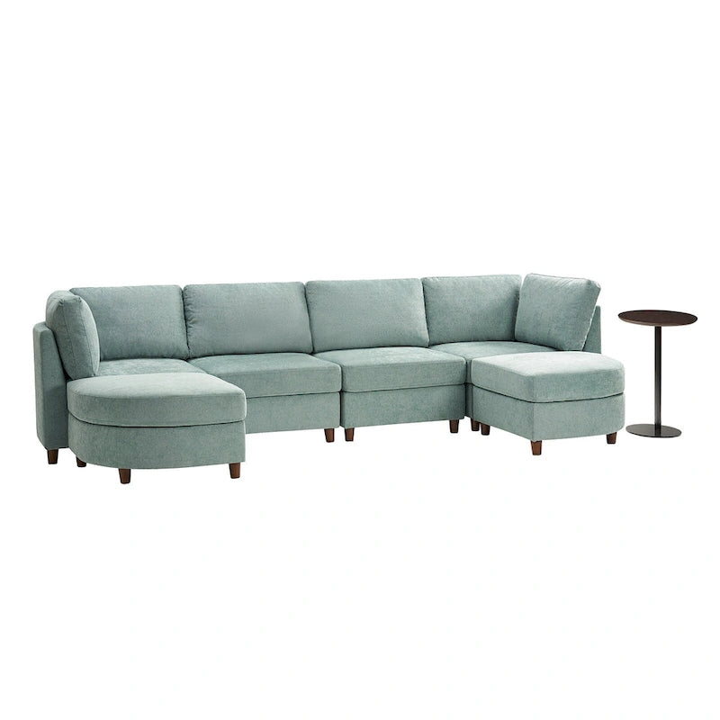 Mattia Modern Under-seat Storage Sectional Sofa with Round Table and Solid Wood Legs