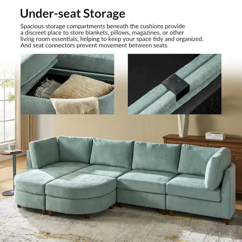 Mattia Modern Under-seat Storage Sectional Sofa with Round Table and Solid Wood Legs