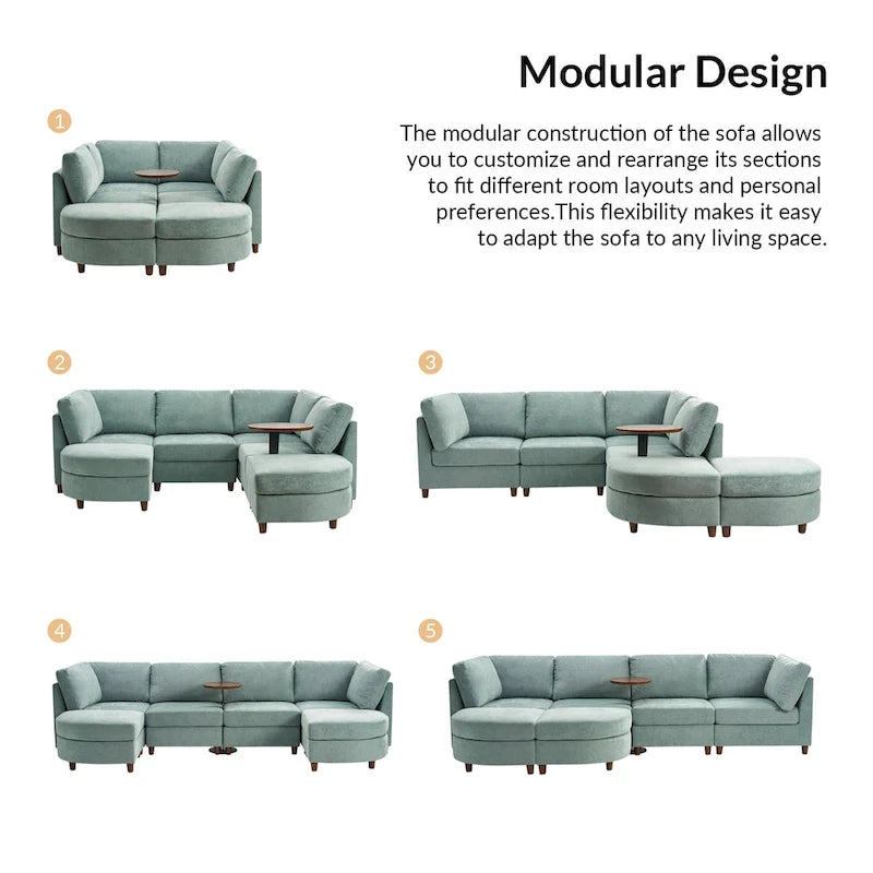 Mattia Modern Under-seat Storage Sectional Sofa with Round Table and Solid Wood Legs