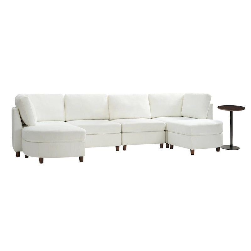 Mattia Modern Under-seat Storage Sectional Sofa with Round Table and Solid Wood Legs