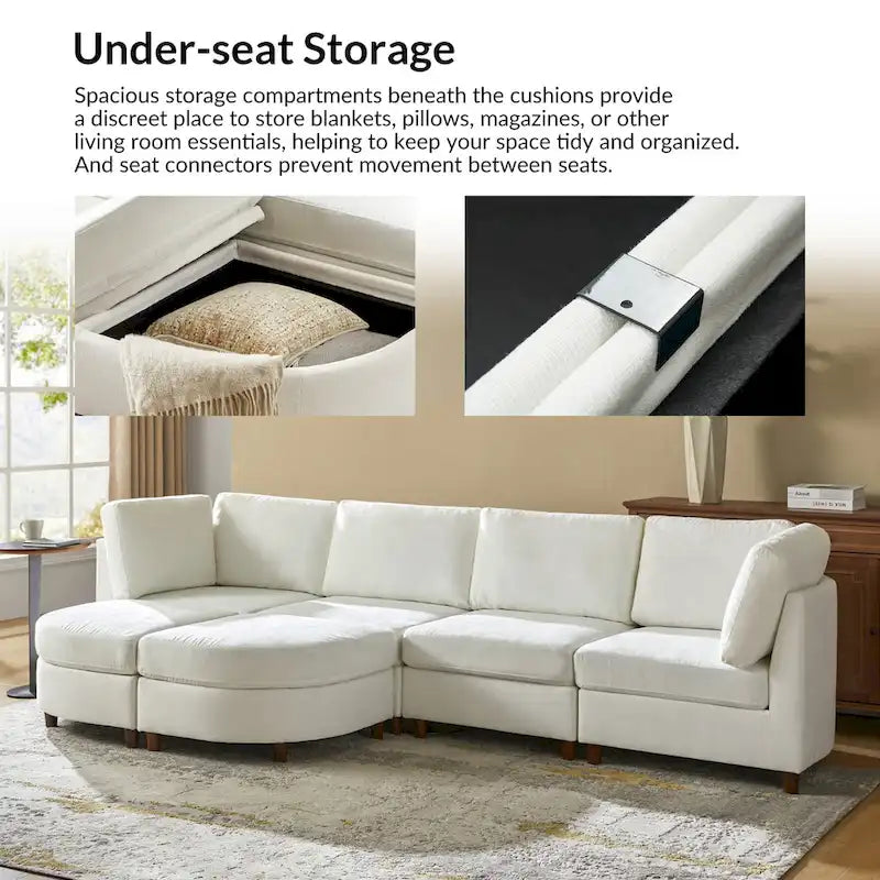 Mattia Modern Under-seat Storage Sectional Sofa with Round Table and Solid Wood Legs