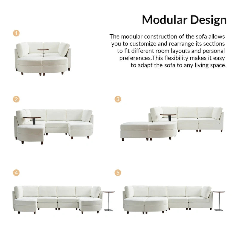 Mattia Modern Under-seat Storage Sectional Sofa with Round Table and Solid Wood Legs