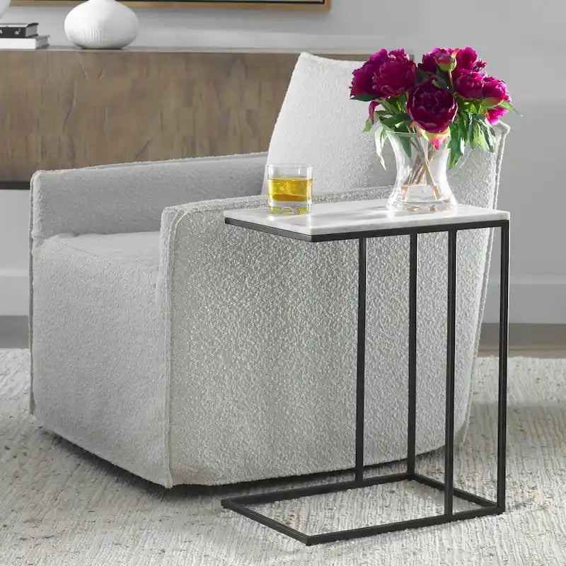 Porch & Den Black Metal and White Marble Accent Table