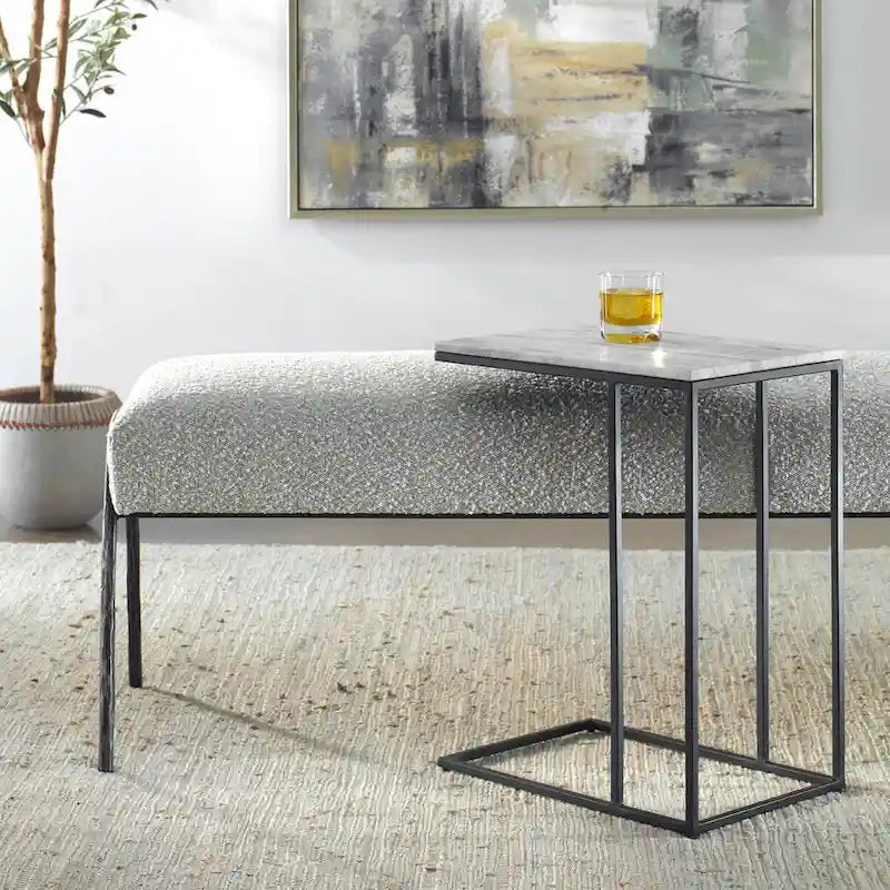Black Metal and White Marble Accent Table