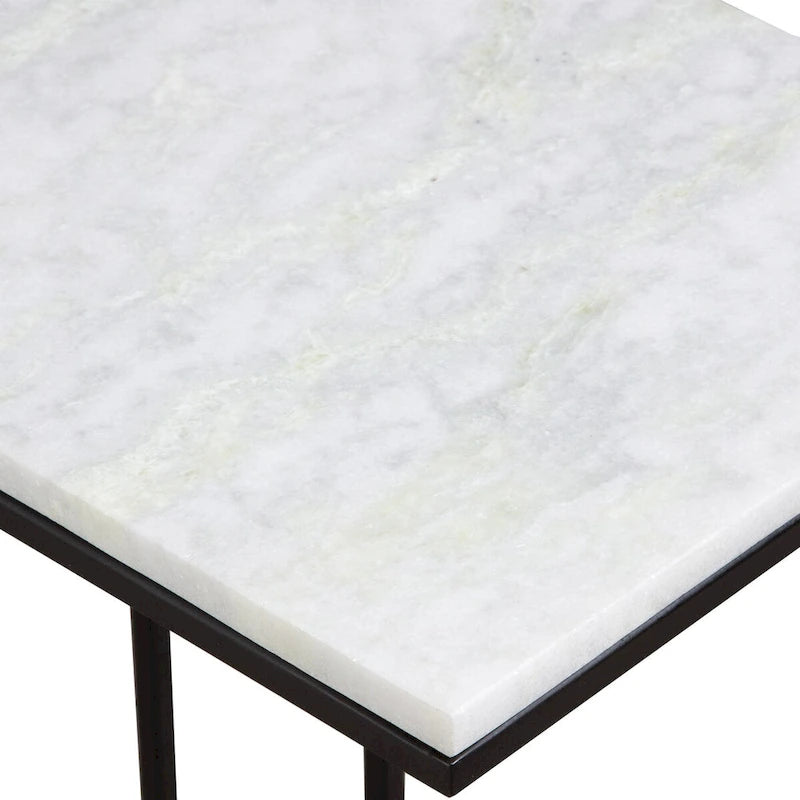 Black Metal and White Marble Accent Table