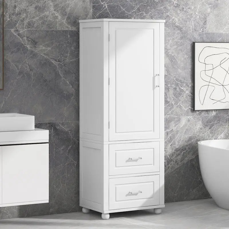 61 Tall Wood 1-door Bathroom Cabinet with Drawers and Adjustable Shelves