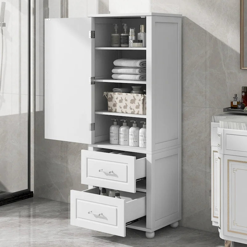 61 Tall Wood 1-door Bathroom Cabinet with Drawers and Adjustable Shelves