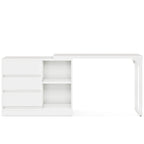 Elegante tocador de forma L, mesa de maquillaje blanca