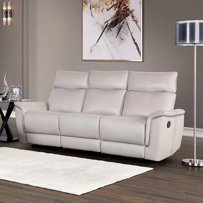 Marty Modern Leather Match Manual Reclining Sofa with Flared Padded Arms